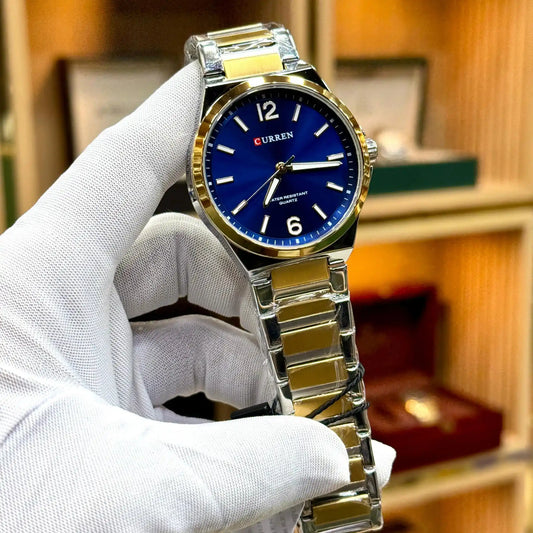 CURREN original quartz men watch blue dial two tone gold silver stainless steel strap