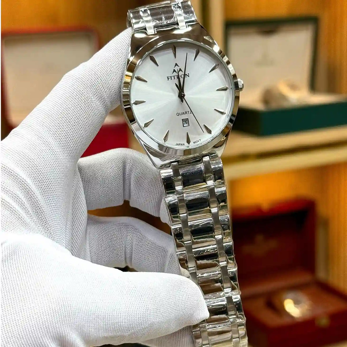 FITRON men’s silver and white dial quartz watch