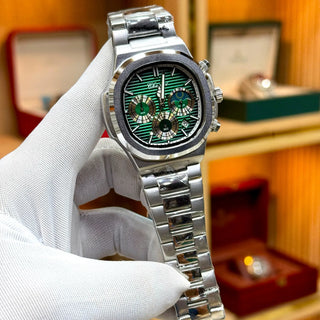 CHENXI original blue dial chronograph watch with silver-tone case and stainless steel bracelet