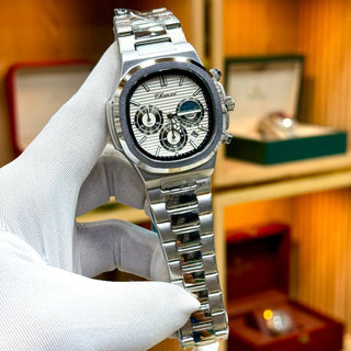 CHENXI original men's watch featuring blue striped dial and silver stainless steel bracelet
