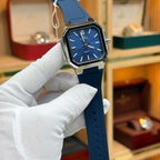 ELEGANCE Original blue dial couple watches with matching blue straps and silver-tone cases