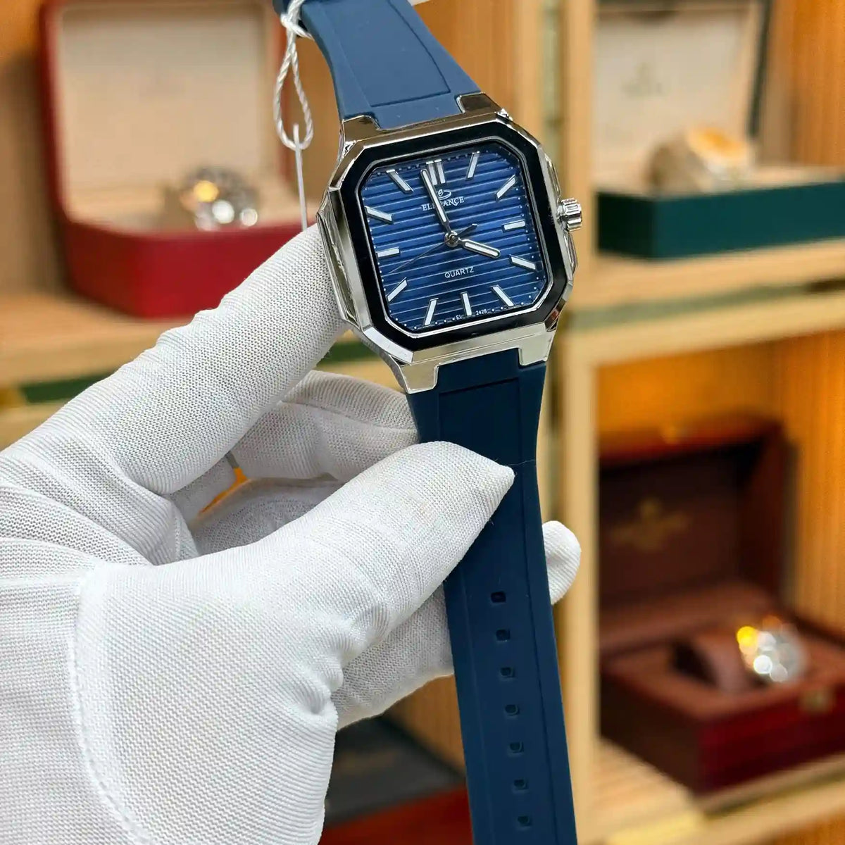ELEGANCE Original blue dial couple watches with matching blue straps and silver-tone cases