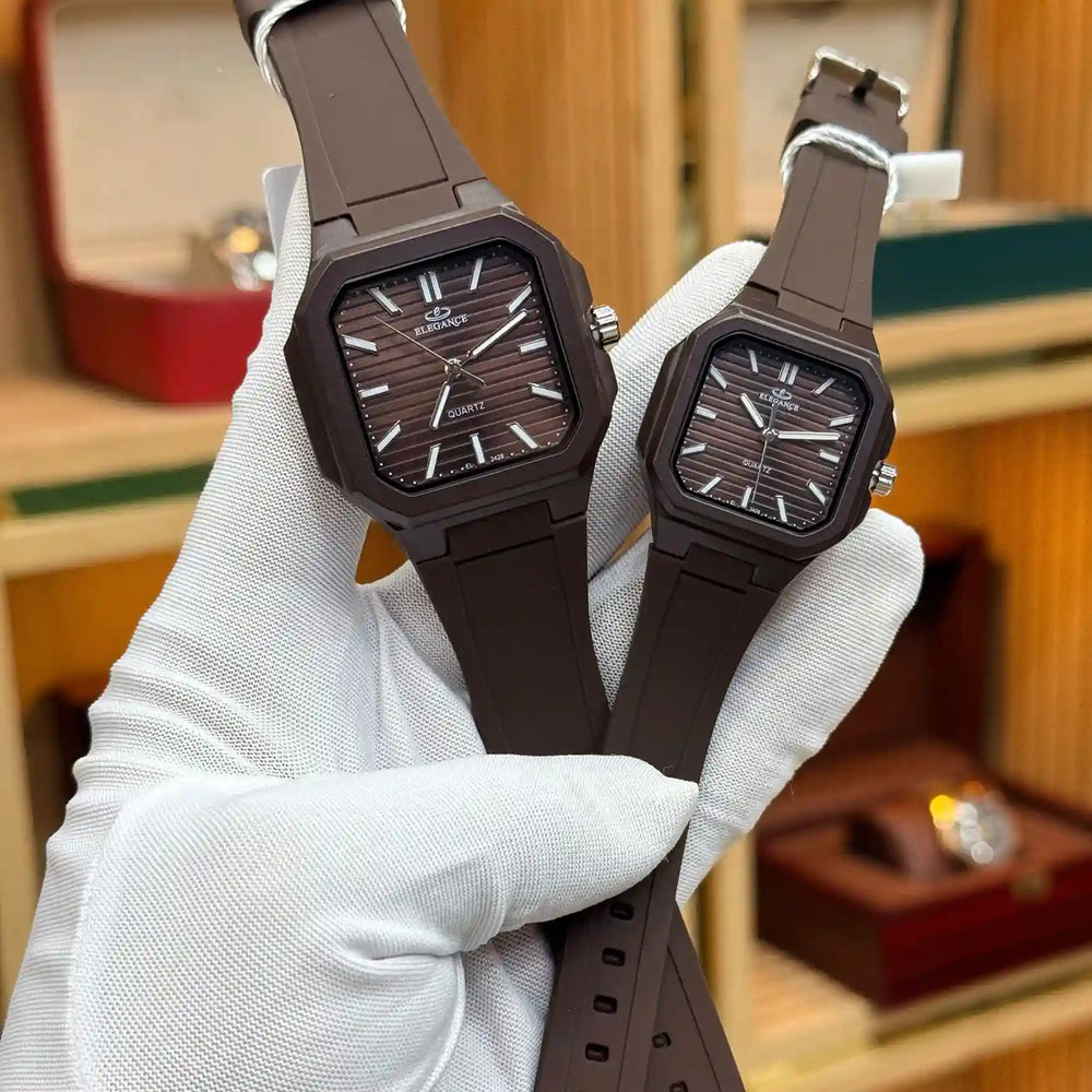 ELEGANCE Original Couple Watches Pair – Quartz Watches with Rubber Strap