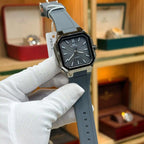 ELEGANCE Original grey dial watch with a grey strap and polished silver-tone case