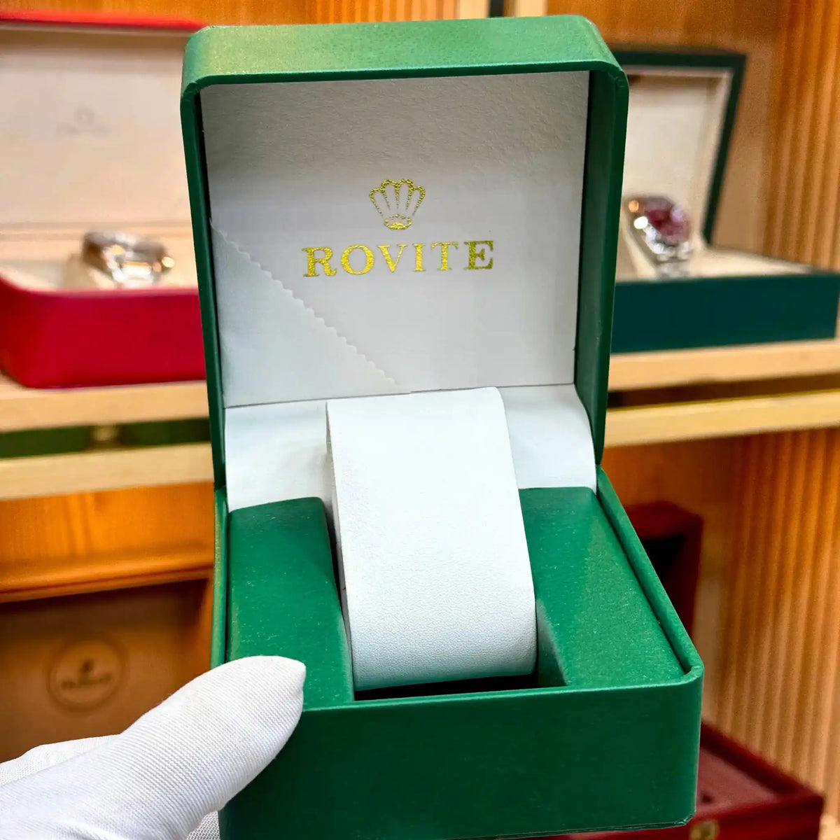 rovite original green luxury watch presentation box