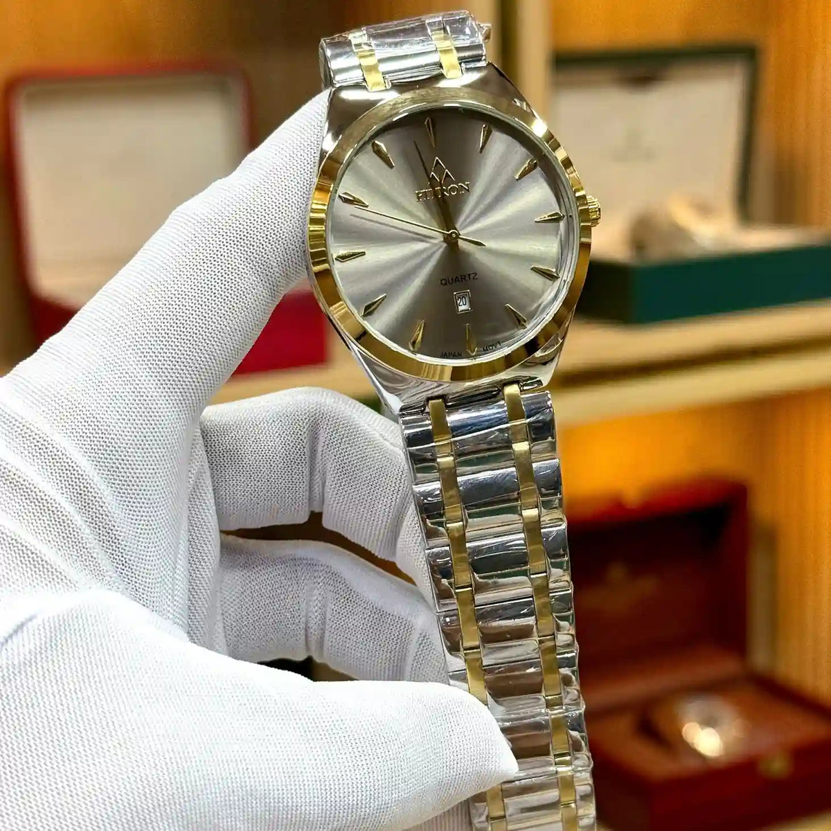 FITRON men’s gold and green dial stainless steel watch