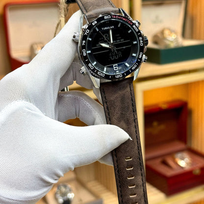 TUBULAR chronograph watch with digital display and leather strap