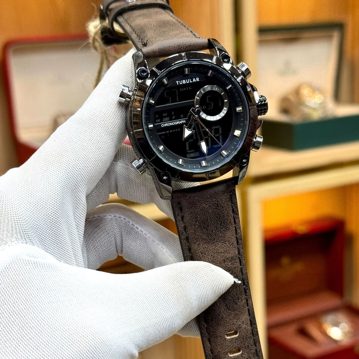 TUBULAR chronograph watch featuring leather strap and brand lock