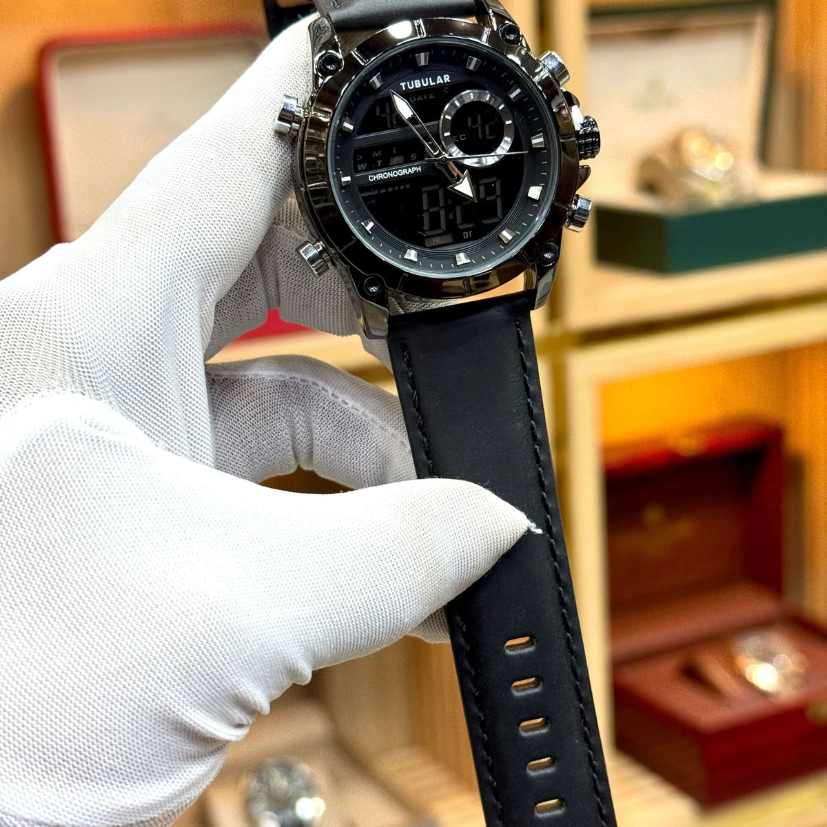 TUBULAR men's quartz chronograph watch with black dial